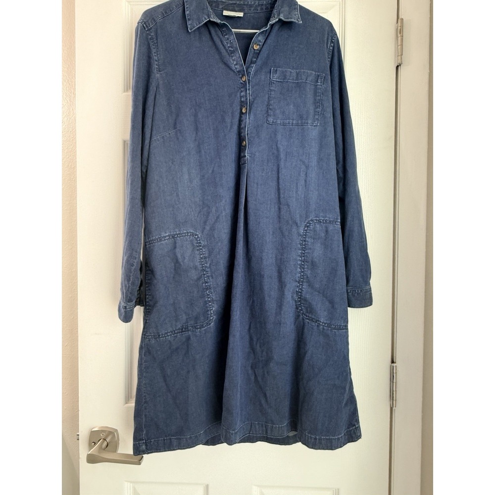 J. Jill Denim Chambray Button Front Dress Knee Length Roll-Tab Sleeves Size M